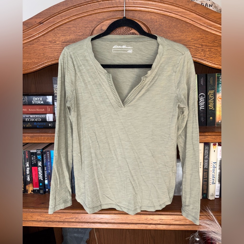Eddie Bauer Green Mandarin Collar Blouse